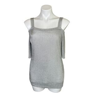 Chico's | Women's Silver Cold Shoulder Short Sleeve Top with Tags | Size: M